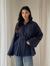 Lina Drawstring Waist Shirt Top in Midnight Blue