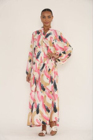LONG MAXI DRESS CHAMPAGNE AND PINK