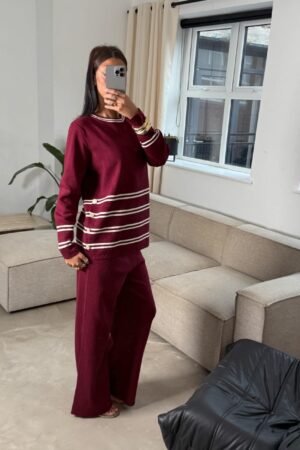 RIBBED CO-ORD SET WITH GOLD BUTTON DETAILING